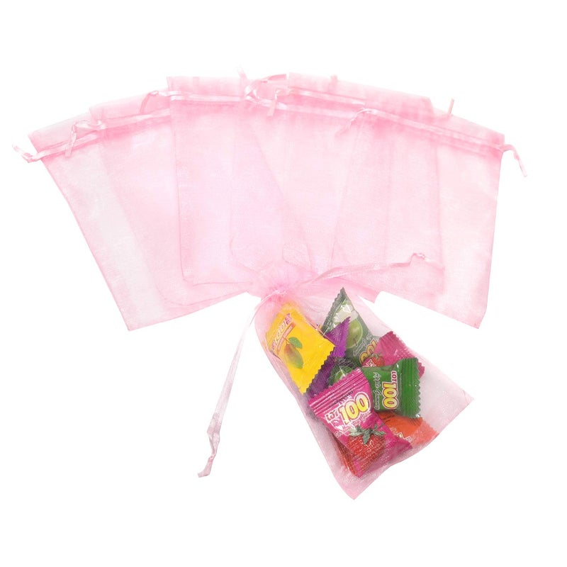 Bezall 50Pcs Pink Organza Bags with Drawstring 3.5x4.5 inch, Sheer Baby Shower Party Favor Bags Jewelry Festival Gift Candy Pouches - Image 4